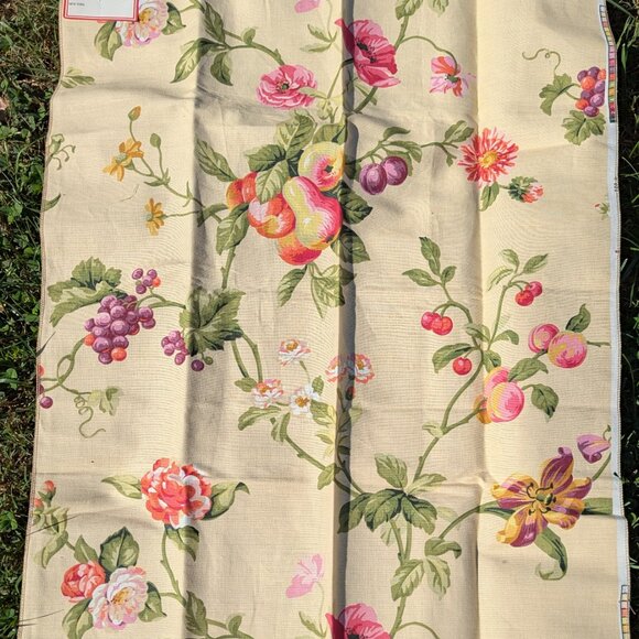 Vintage Linen Blend Brunschwig & Fils Ramages en Fete Cotton & Linen Print Maize - Picture 5 of 5